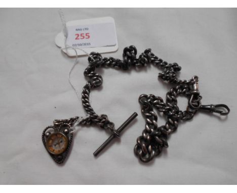 A sterling silver Albert chain with compass and another
