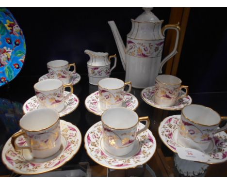 A Royal Crown Derby 'Princess' patterned coffee set No A1281 comprising of coffee pot, cream jug and nine coffee cans and sau