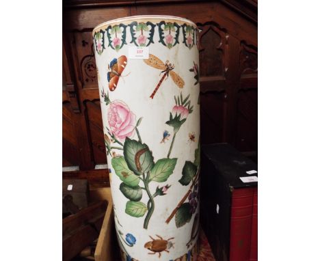 A 20th C Chinese ceramic famille rose stick-stand hand-painted with dragonflies, butterflies and other insects and floral bor