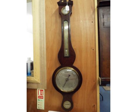 A mahogany cased banjo barometer/thermometer London