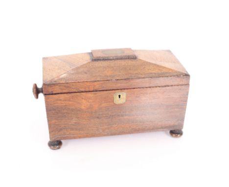 A 19th century rosewood sarcophagus shaped tea caddy, 31 cm long, interior converted