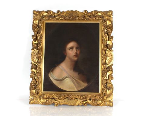 19th century school, portrait study of a classical maiden, unsigned, oil on canvas, 61cm x 47cm, contained in a carved gilded