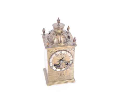 A Japy Freres brass cased mantel clock with eight day movement, striking on a top bell, 22cm high