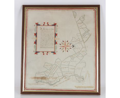 An early coloured map depicting the manor at Ketlebars in the town of Cretingham in the County of Suffolk, 46cm x 40cm overal