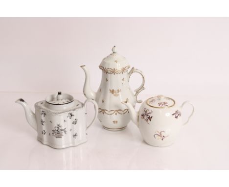 Five Worcester and New Hall teapots and two stands