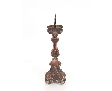 An 18th century Italian giltwood pricket candlestick, 47cm high
