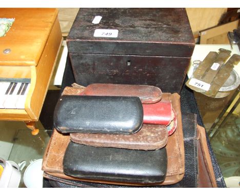 TEA CADDY, LEATHER WALLETS AND GLASSES CASE 