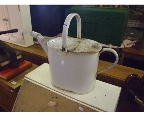 VINTAGE WHITE ENAMEL WATERING CAN