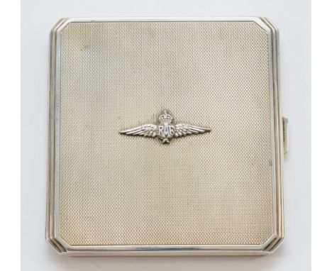 WWII RAF, a silver cigarette case, by deacon &amp; Francis, Birmingham 1939, with applied RAF motif, 8.5 x 8cm, 101gm.