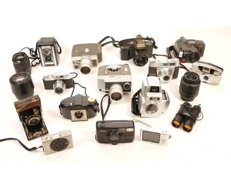 A collection of cameras and camera accessories, comprising of digital and film, to include, Yashica 230 AF, Olympus Z330 Supe
