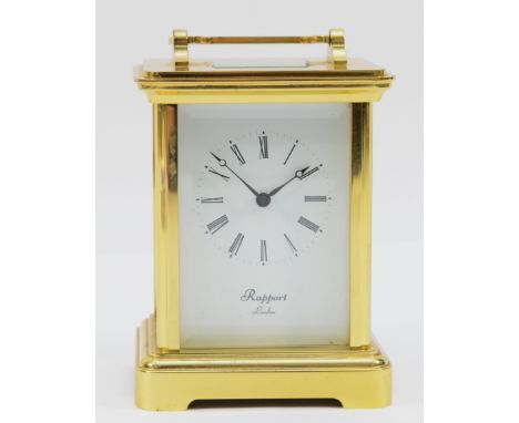 Rapport, London, a brass striking carriage clock, signed white enamel dial, 13 jewel movement numbered 1148, striking on a be