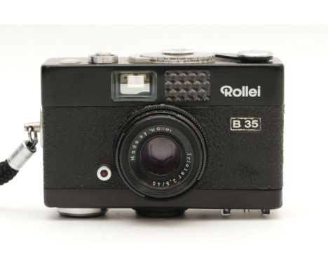 A Rollei B35 35mm compact camera, black finish, with case.