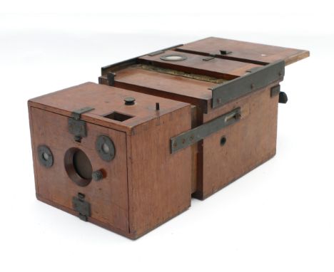 A late 19th century mahogany cased Mars Detective camera,  apparently unsigned, the body stamped 1828, 31, 6, with 12 plate r