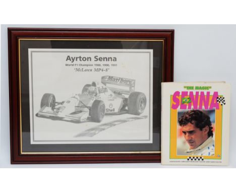Senna, 'The Magic', a collectors album of 162 information trading cards, 1984 - 1994, original folder, together with a black 