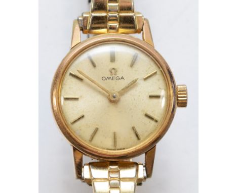 Omega, a gold plated manual wind ladies wristwatch, case number 511.015, 17 jewel cal 620 movement, 19mm.Working when catalog