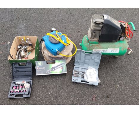 RS Airmate compressor plus a box of air tools and two airlines