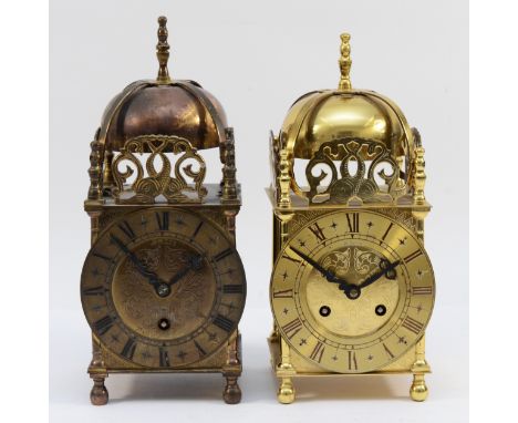 A Smiths brass 8 day lantern clock, together with a similar example having German movement striking on bell, circa mid 20th c
