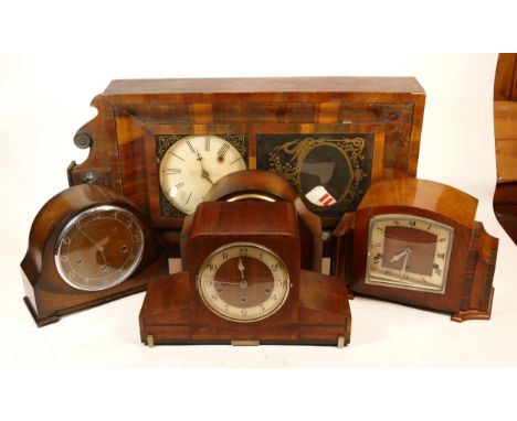 A collection of mid 20th century and later mantel clocks, barometers and clock movements having manual wind and quartz moveme