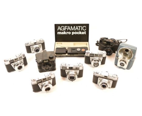 A collection of cameras, to include, Yashica MG1, Kodak Reinette IB, Envoy, Brownie Flash 20.