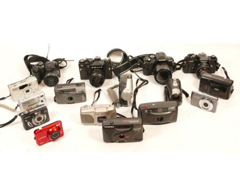 A collection of cameras and camera accessories, comprising of digital and film, to include, Olympus E-410, Polaroid iEX29, Ko