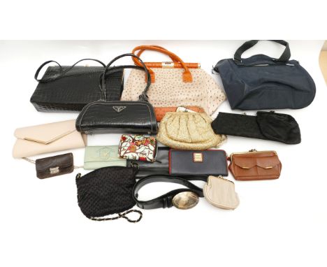 Prada logo metal fastener, black patent belt size 36, signs of wear. Together with a black Kipling handbag with 'Marie' Monke