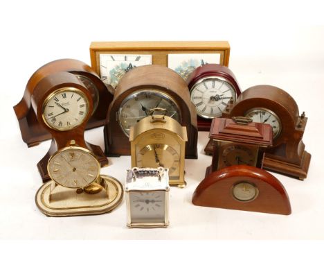 A collection of mid 20th century and later mantel clocks, including miniature novelty examples, having manual wind and quartz