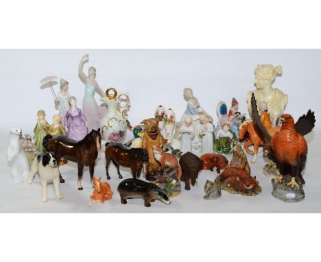 A collection of mid twentieth-century and later ceramics, comprising of human and animal figurines, makers to include Royal W