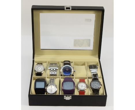Nine various quartz fashion wristwatches, to include Rado and Ted Baker, case (broken glass)