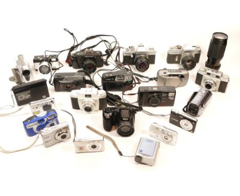 A collection of cameras and camera accessories, comprising of digital, film and instant, to include, Praktica Super TL1000, P