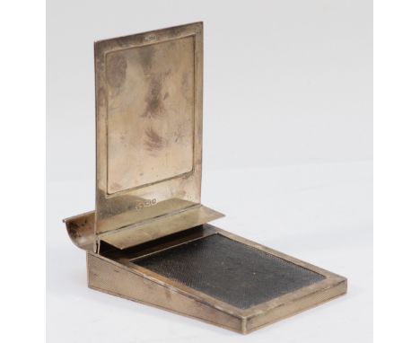 Asprey, a silver note pad and pen holder, London 1970, with spring loaded cover, the whole with engine turned decoration, AEB