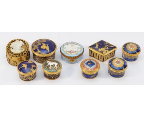 Nine trinket dishes, to include eight ceramic examples, primarily Royal Worcester 2000 and 2001 and a brass dish with a cameo