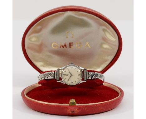 Omega, a stainless steel manual wind ladies wristwatch, case number 2510-36, 17 jewel cal 244 movement, 19mm, engraved KRM, c