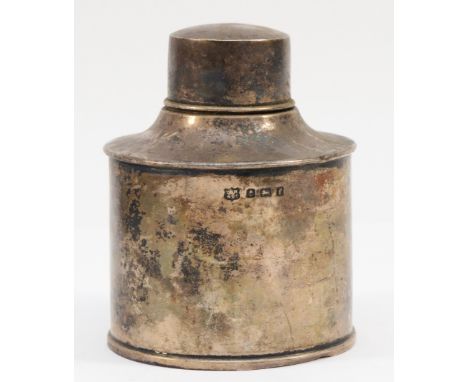 An Edwardian silver tea caddy, Birmingham 1905, with wooden base, ht 9.5cm