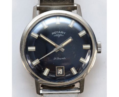 Rotary, a stainless steel manual wind date gentleman's wristwatch, black dial, screw back, 33mmWorking when catalogued