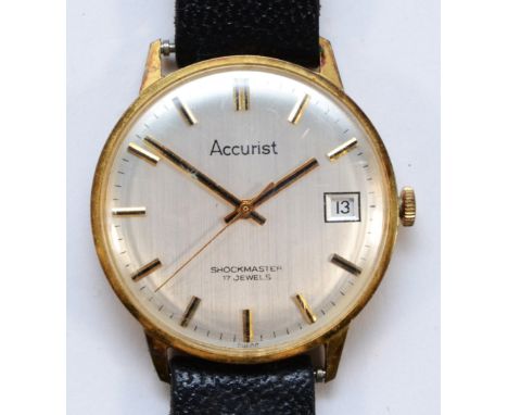 Accurist, a gold plated manual wind date gentleman's wristwatch, 21 jewel movement, 33mm.working when catalogued