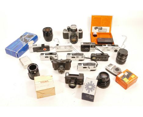 A collection of cameras and camera accessories, to include, Pentax S1a, Rollei E110, Rollei Pocketline 200, Sigma Zoom f/3.5-