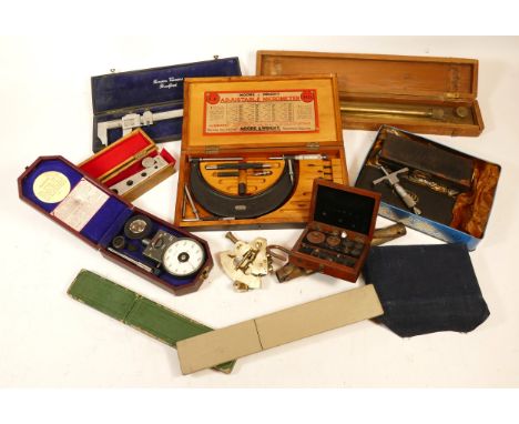 A box of measuring and marking tools