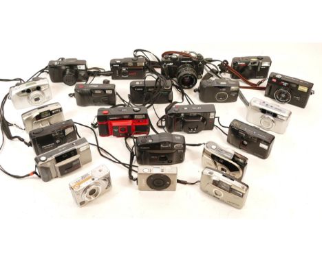 A collection of cameras, to include, an Olympus Newpic XB AF, a Yashica Microtec Zoom 70, a Praktica BX20, Sony Cybershot DSC
