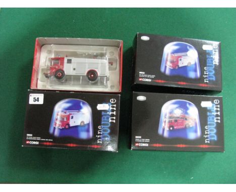 Three Corgi 'Nine Double Nine' 1:50th Scale Diecast Model Fire Service Vehicles, including #CC13001 Dennis F15 Rear Pumper Bl