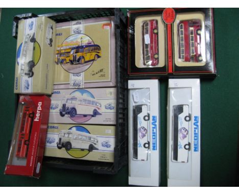 Ten Diecast and Plastic Model Buses, by Corgi, EFE, Herpa and other, including EFE 1:76th Scale Barton Transport Ltd Twin Pac