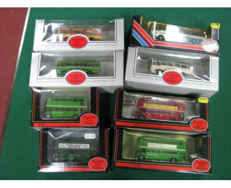 Eight EFE 1:76th Scale Diecast Model Buses, including #25602 RCL Routemaster Coach London Country NBC, #11902 Yelloways Harri