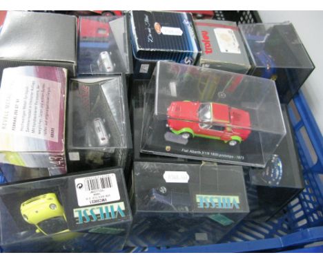 Twelve 1:43rd Scale Diecast Model Cars, by Vitresse, Solido, Revell and other including 1999 VW Beetle, Fiat Abarth X 1/9 180