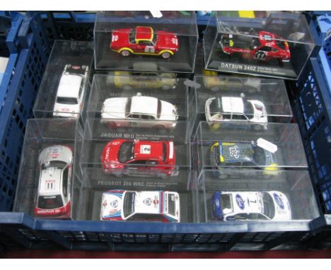 Twelve 1:43rd Scale 'Pieceworks' Diecast Model Rally Cars, including Fiat 124 Abarth, Ford Escort WRC, cased.
