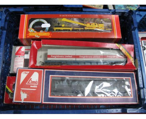 Five Items "OO" Gauge/4mm Boxed Rolling Stock, Hornby Ref R749 Breakdown crane, very good, R126 car transporter, good, box po