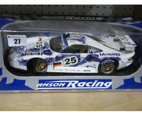 A 1:18th Scale Anson Racing Diecast Model Porsche 911 GT 1 Mobil #25 Boutsen-Stuck-Wollek, boxed.