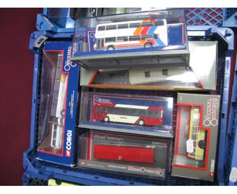 Eight Corgi 'The Original Omnibus Company' 1:76th Scale Diecast Model Buses, including #45002 The Varsity Set, #42805 Dennis 