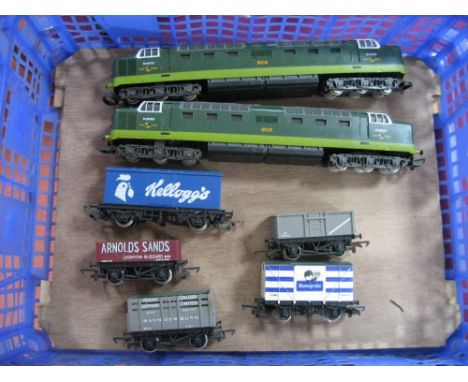 Two Lima 'OO' Gauge/4mm Class 55 Co-Co Diesel Locomotives, BR green "Meld" R/No. D9003 unboxed rolling stock, open and closed