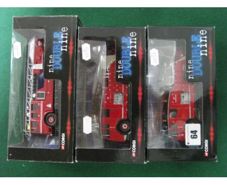 Three Corgi 'Nine Double Nine' 1:50th Scale Diecast Model Fire Service Vehicles, including #CC13008 Dennis F12 Fire Engine Be