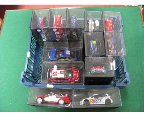 Twelve Diecast Model Rally Cars, by Burago, Saico, Approximately 1:32nd scale including Burago 2014 VW Polo R WRC Team - Seba
