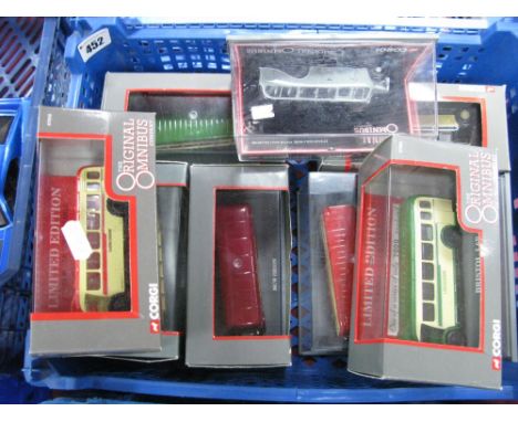Nine Corgi 'The Original Omnibus Company' and Similar 1:76th Scale Diecast Model Buses, including Leyland PS1 East Yorkshire 